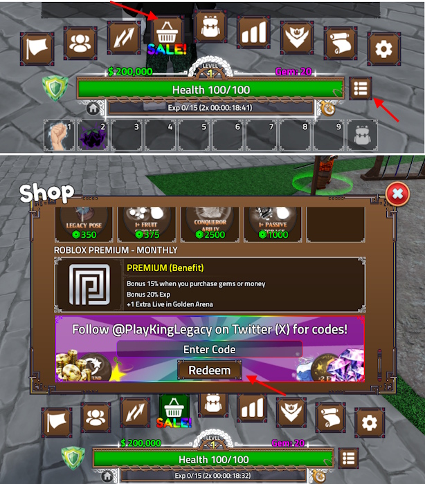 King Legacyのコードを引き換える